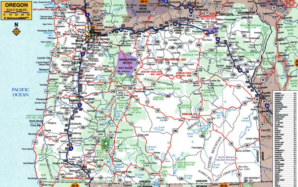 Large roads and highways map of Oregon state with cities.