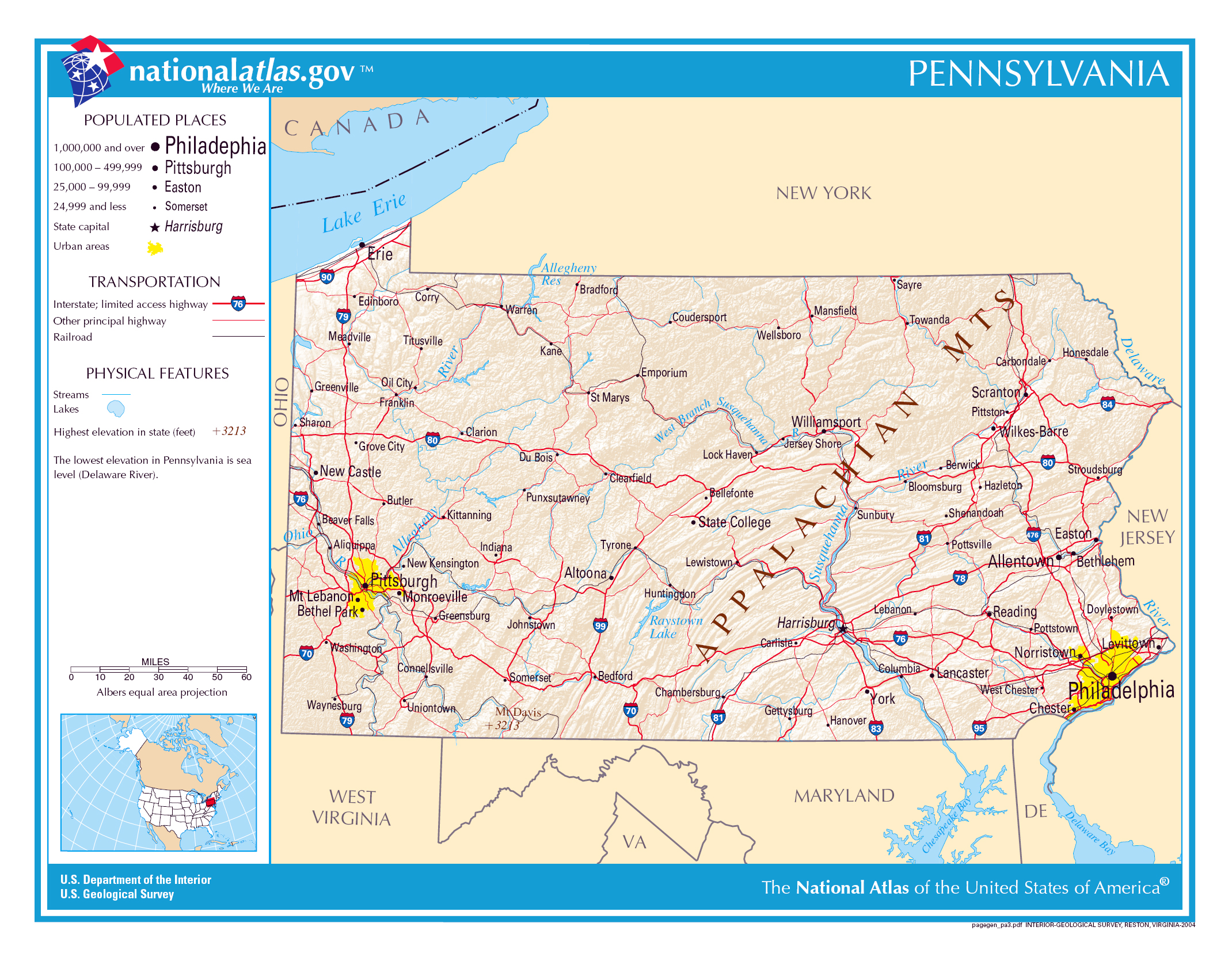 Large detailed map of Pennsylvania state. Pennsylvania state large