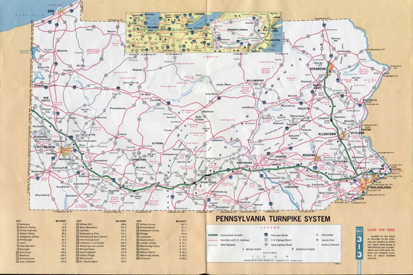 Large detailed map of Pennsylvania turnpike system - 1971.