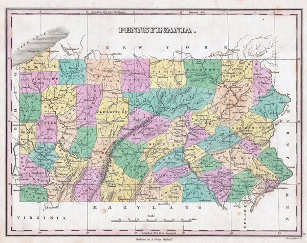 Large detailed old administrative map of Pennsylvania state - 1827.