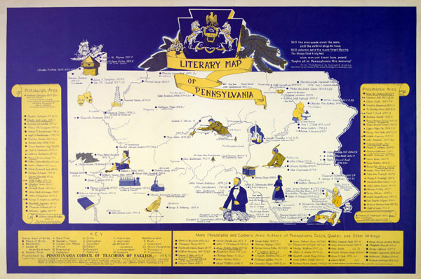 Large detailed old literary map of Pennsylvania state - 1959.