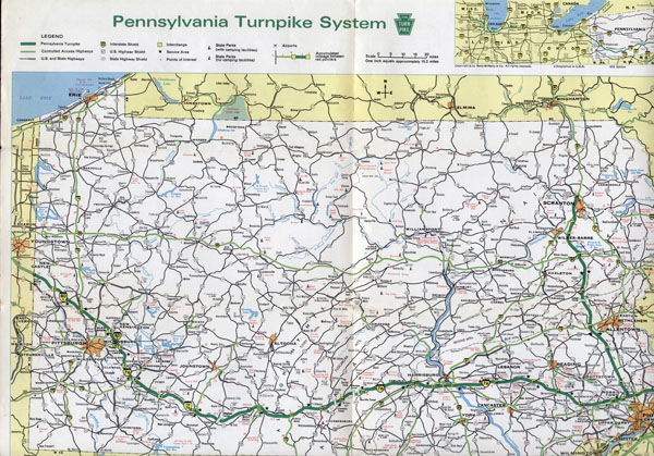 Large detailed Pennsylvania state turnpike system map - 1972.