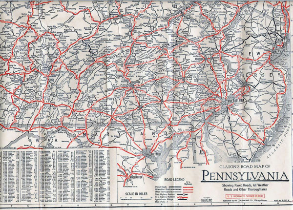 Large old roads and highways map of Pennsylvania state - 1929.