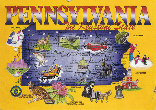 Large tourist map of Pennsylvania state. Pennsylvania large tourist map.