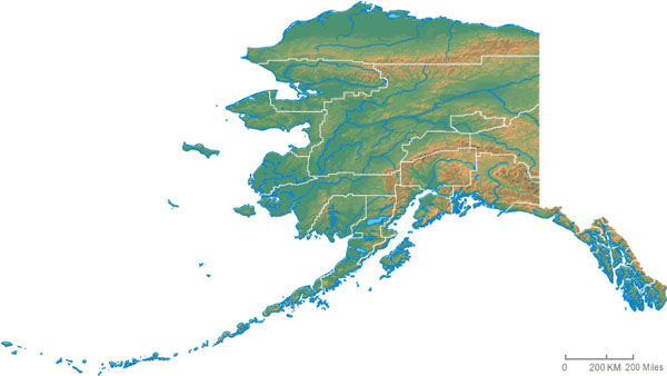 Physical map of Alaska. Alaska physical map.