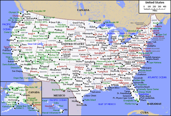 Political map of the United States.