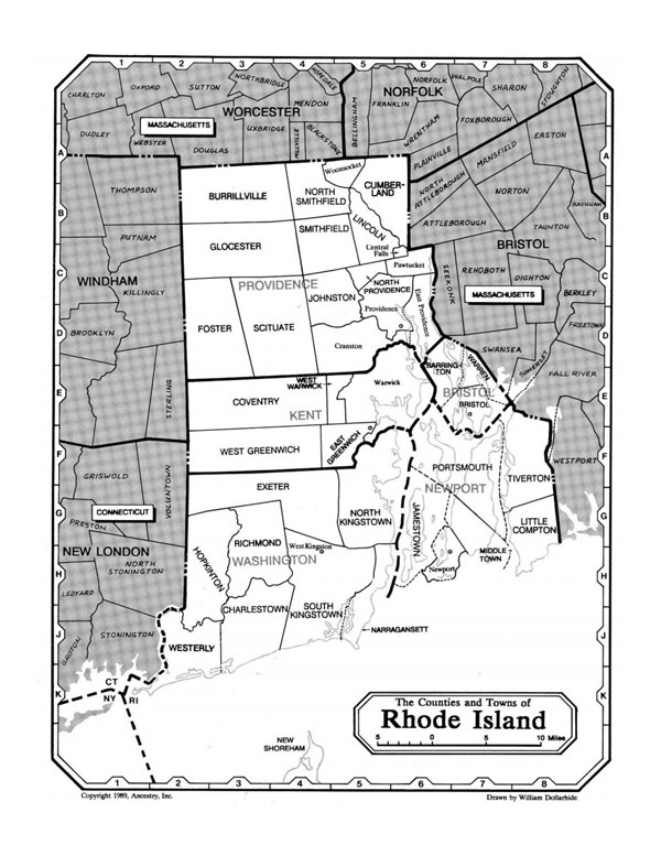 Large administrative map of Rhode Island state.