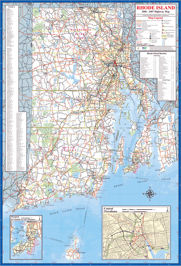 Large detailed highway map of the state of Rhode Island.