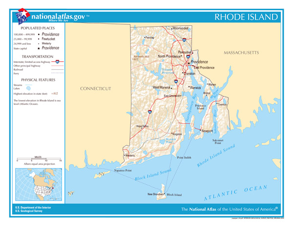 Large detailed map of Rhode Island state.