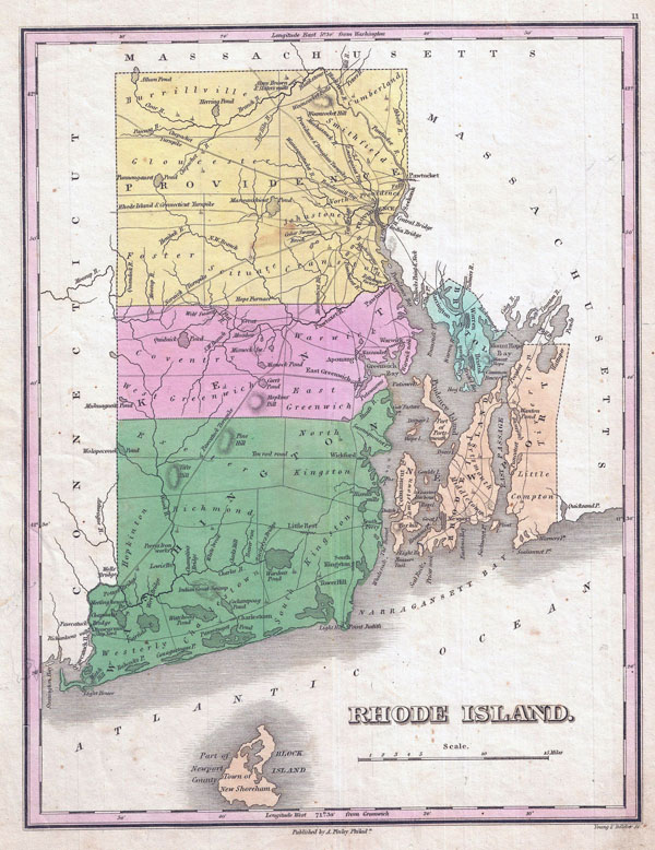 Large detailed old administrative map of Rhode Island state - 1827.