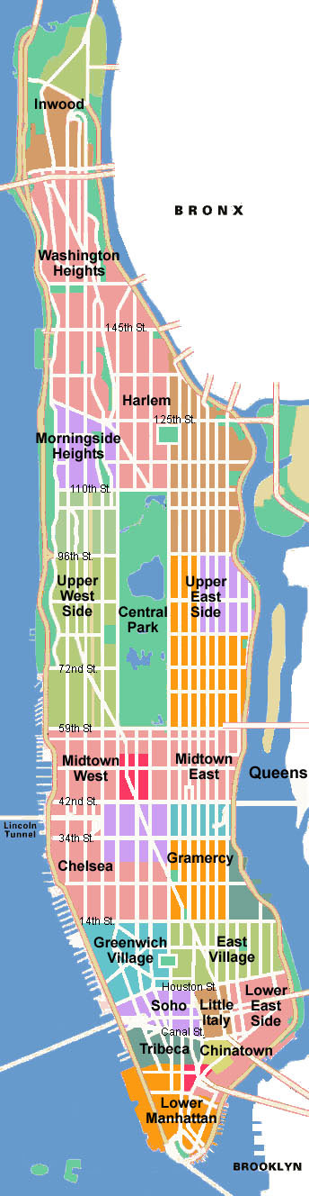 Schematic map of Manhattan. Manhattan schematic map.