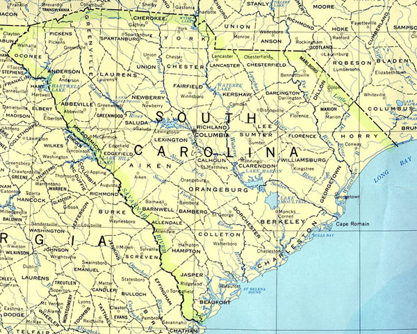 Detailed map of South Carolina state. South Carolina state detailed map.