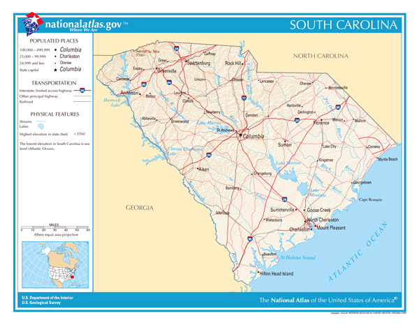 The state of South Carolina large detailed map.