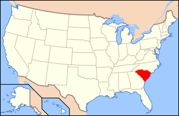 Large location map of South Carolina state.
