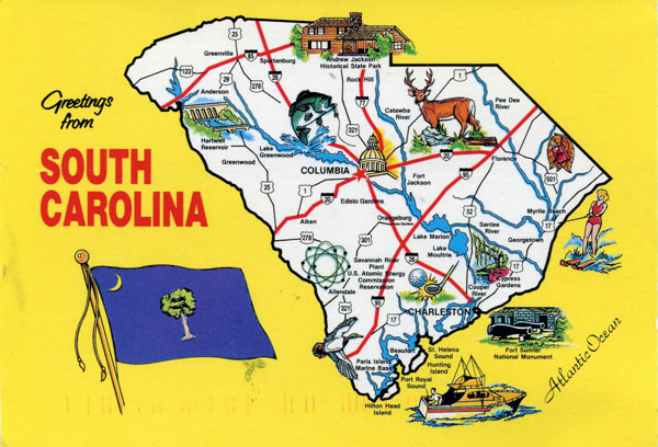 Large tourist illustrated map of the state of South Carolina.