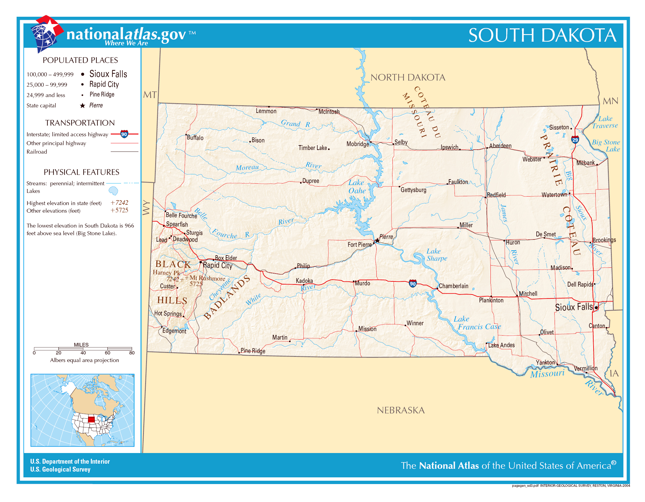 Large detailed map of South Dakota state. The state of South Dakota large detailed map Vidiani