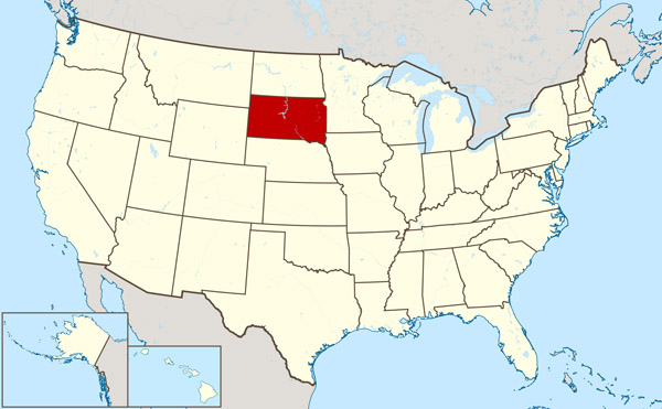 Large location map of South Dakota state. South Dakota state large location map.