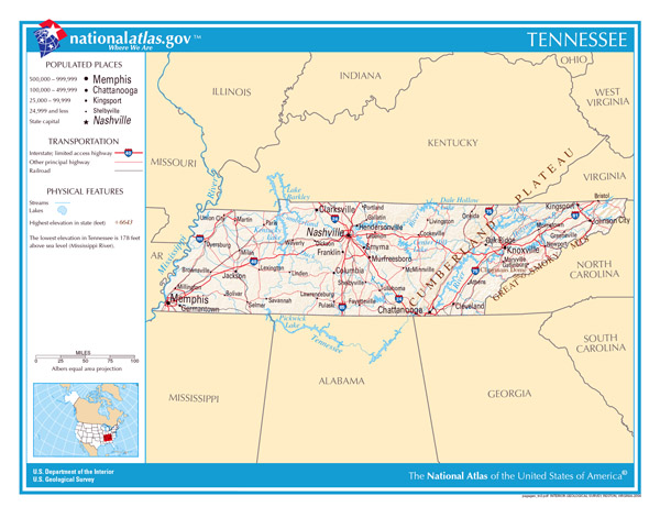 The state of Tennessee large detailed map.