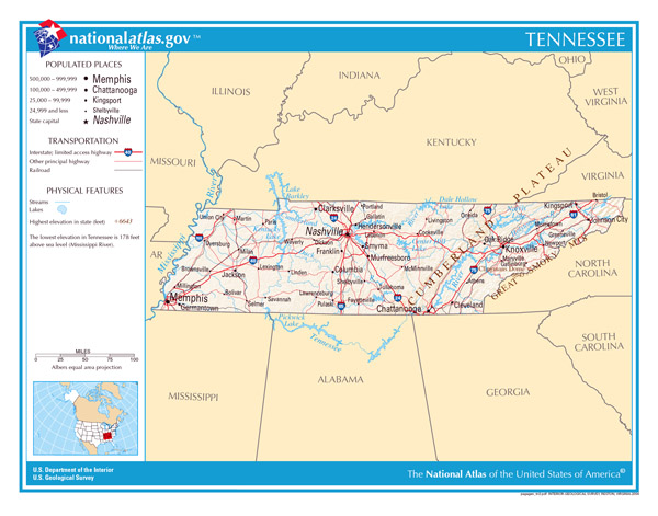 The state of Tennessee large detailed map.