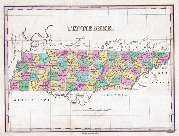 Large detailed old administrative map of Tennessee state - 1827.