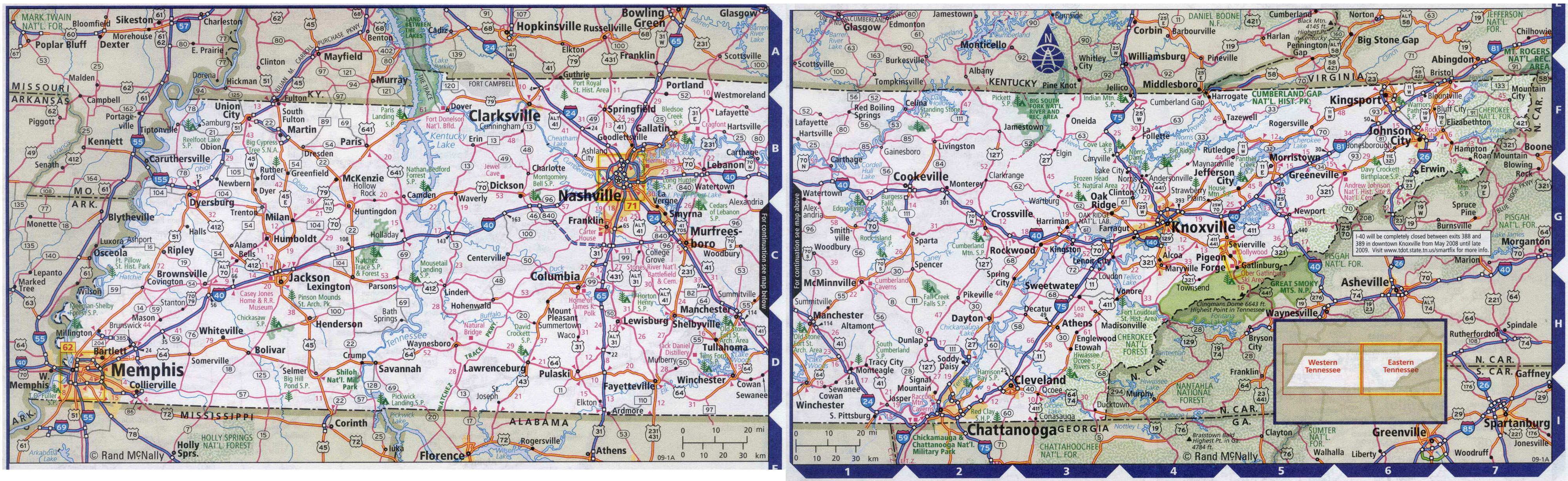 Map of tennessee with cities