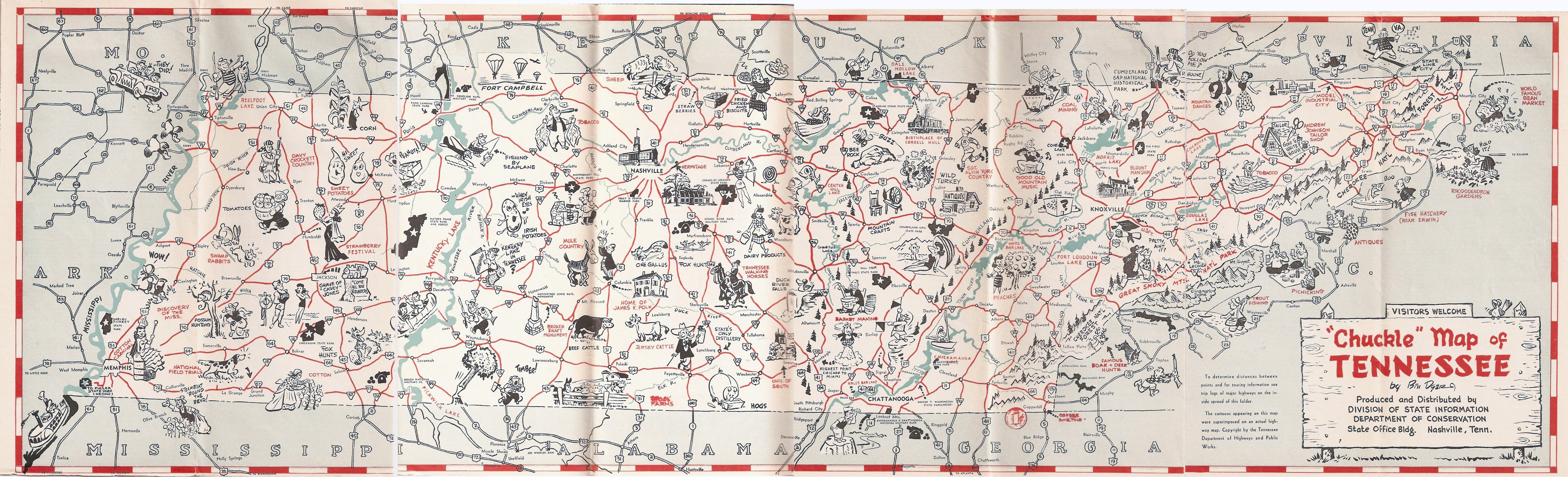 Large scale tourist illustrated map of the state of Tennessee | Vidiani