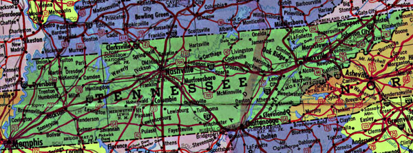 Map of Tennessee state with highways.