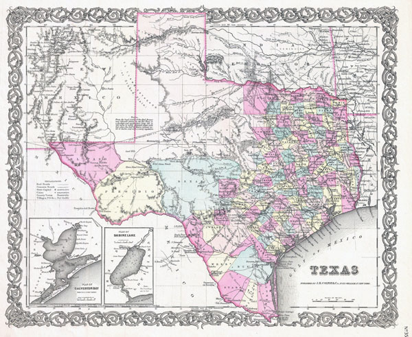 Large detailed old administrative map of Texas state - 1855.