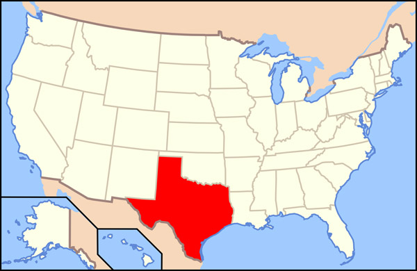 Large location map of Texas state. Texas state large location map.