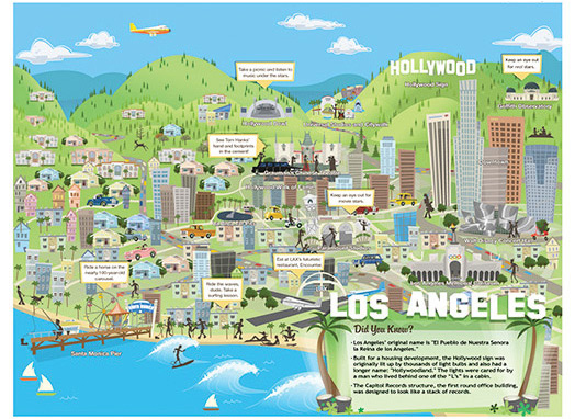 Travel map of Los Angeles city. Los Angeles city travel map.