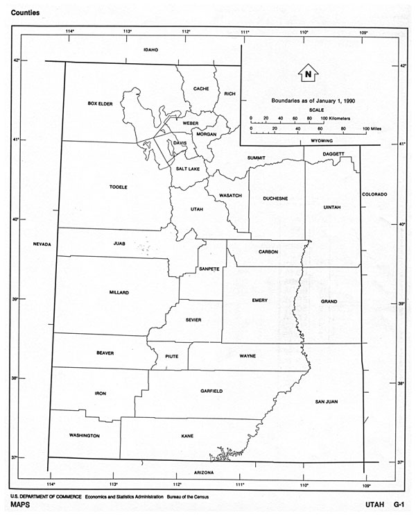 Administrative map of Utah state. Utah state administrative map.