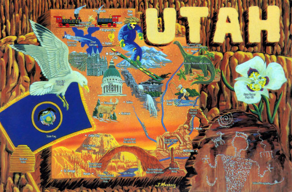 Large detailed tourist illustrated map of the state of Utah.