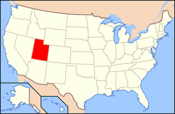 The state of Utah large location map.