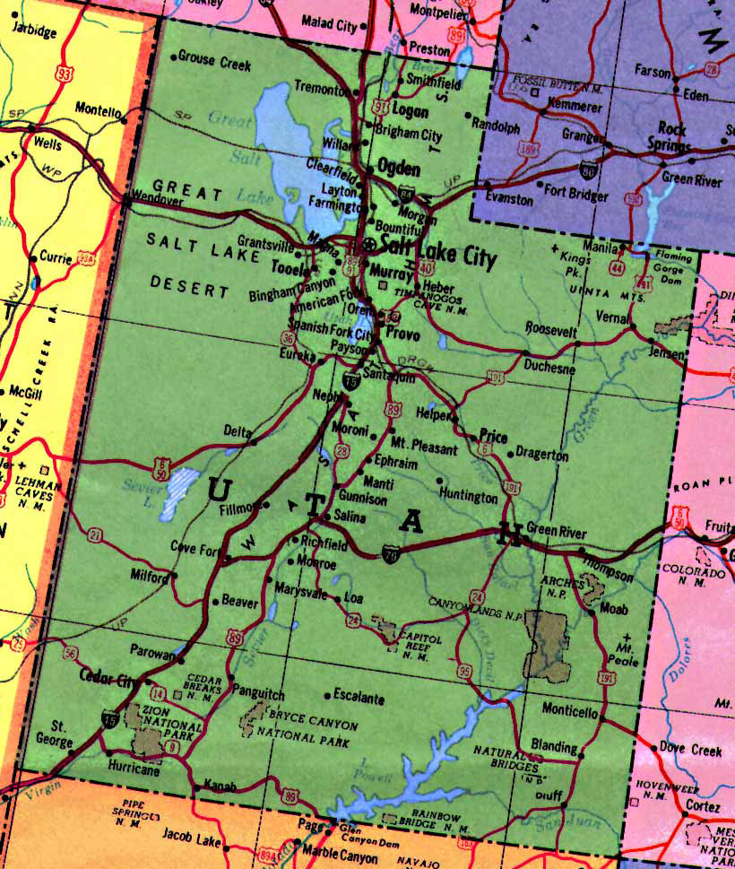 Map of Utah state with highways. Utah state map with highways Vidiani