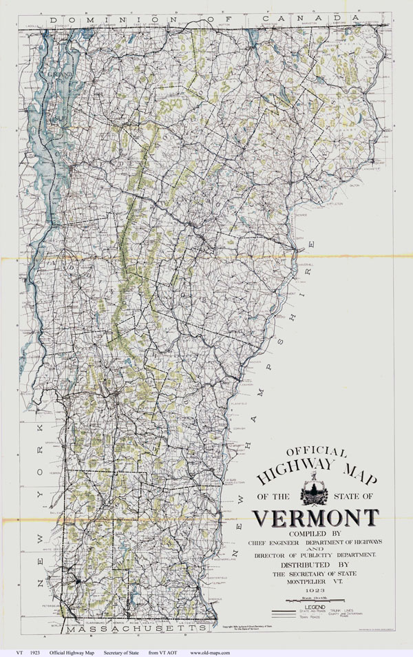 Large detailed old highway map of the state of Vermont - 1923.