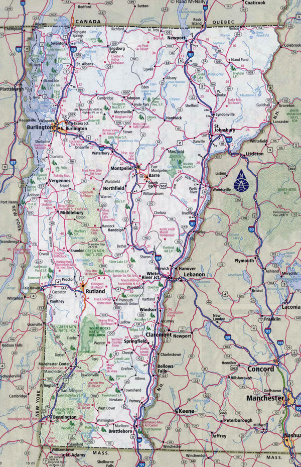 Large detailed roads and highways map of Vermont state with all cities.