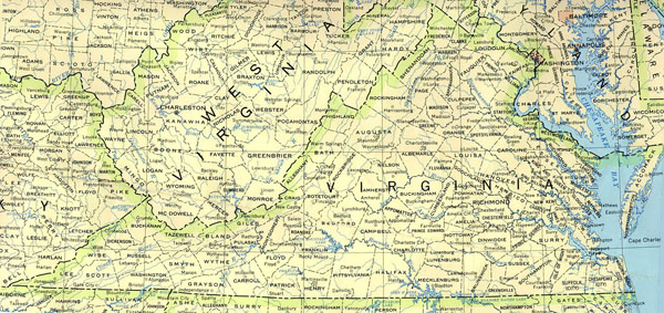 Detailed map of Virginia state. Virginia state detailed map.