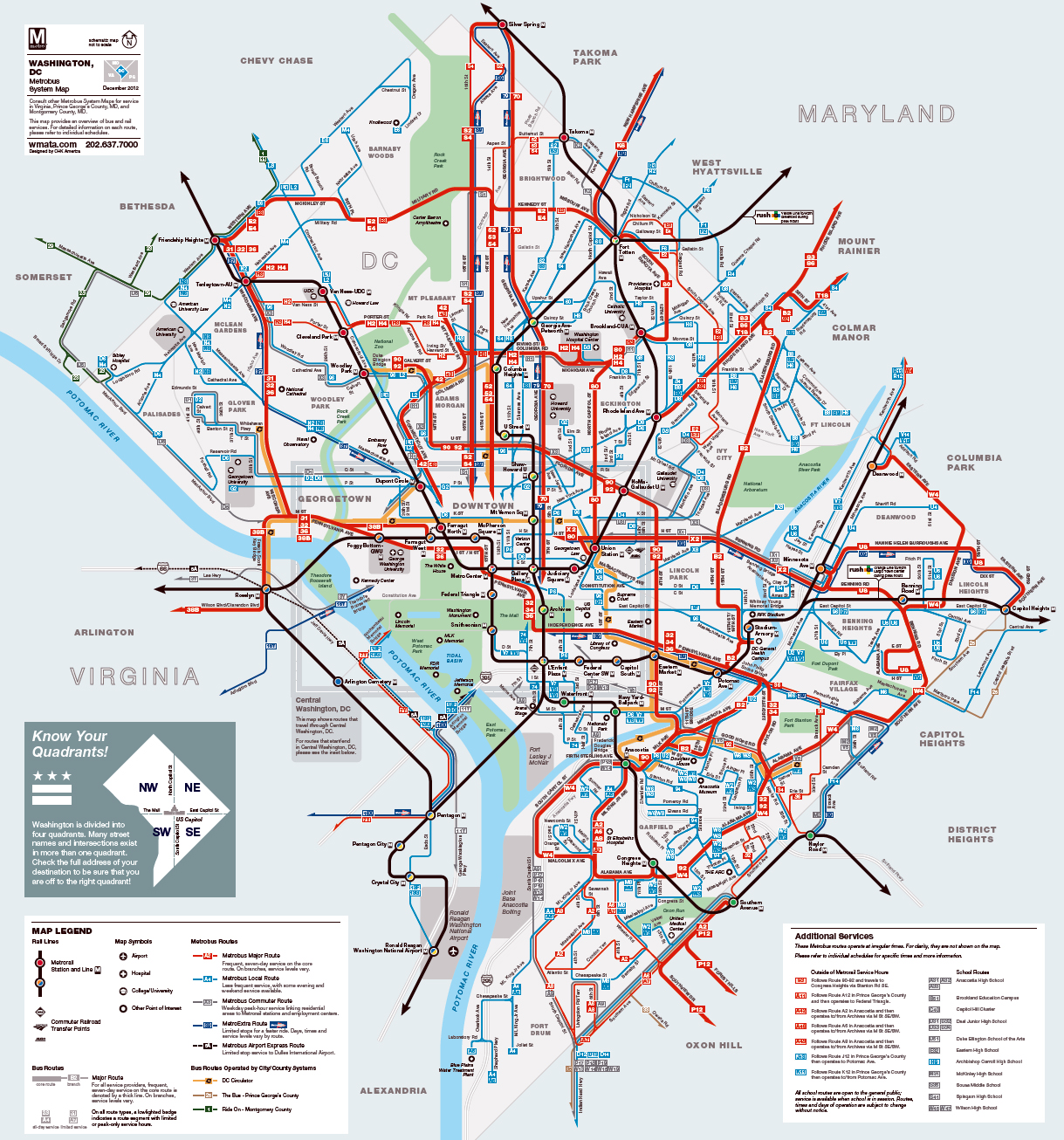 Detailed Metrobus route map of Washington D.C. | Vidiani.com | Maps of