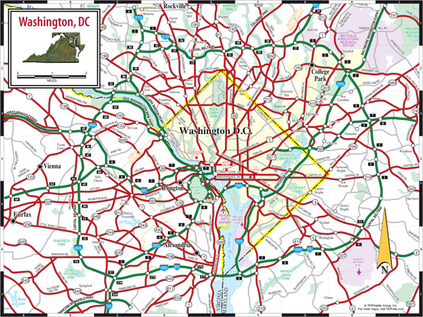 Large detailed area map of Washington D.C..