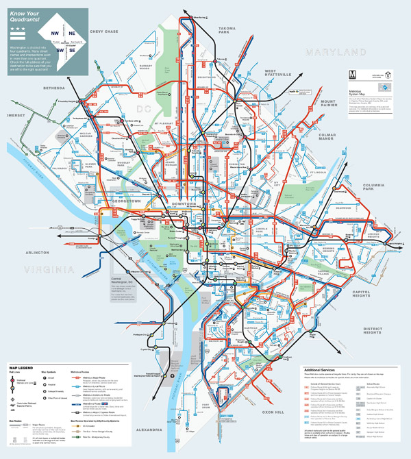 Large detailed Metrobus route map of Washington D.C..
