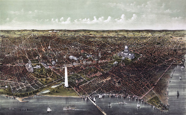 Large detailed old panoramic map of Washington D.C. - 1892.