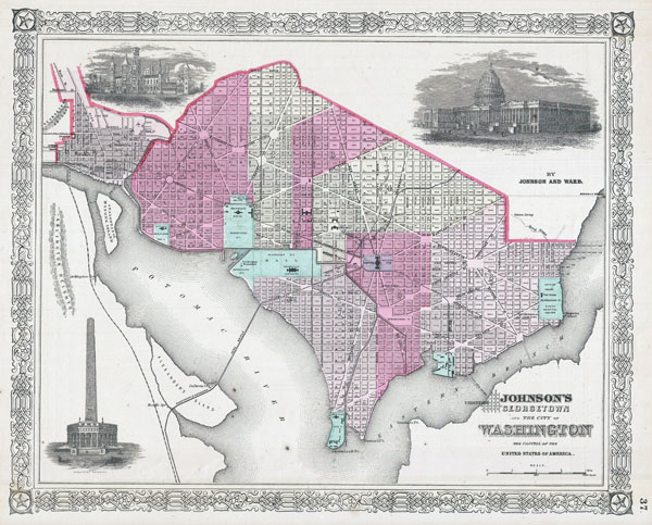 Large detailed old streets map of Washington D.C. - 1866.