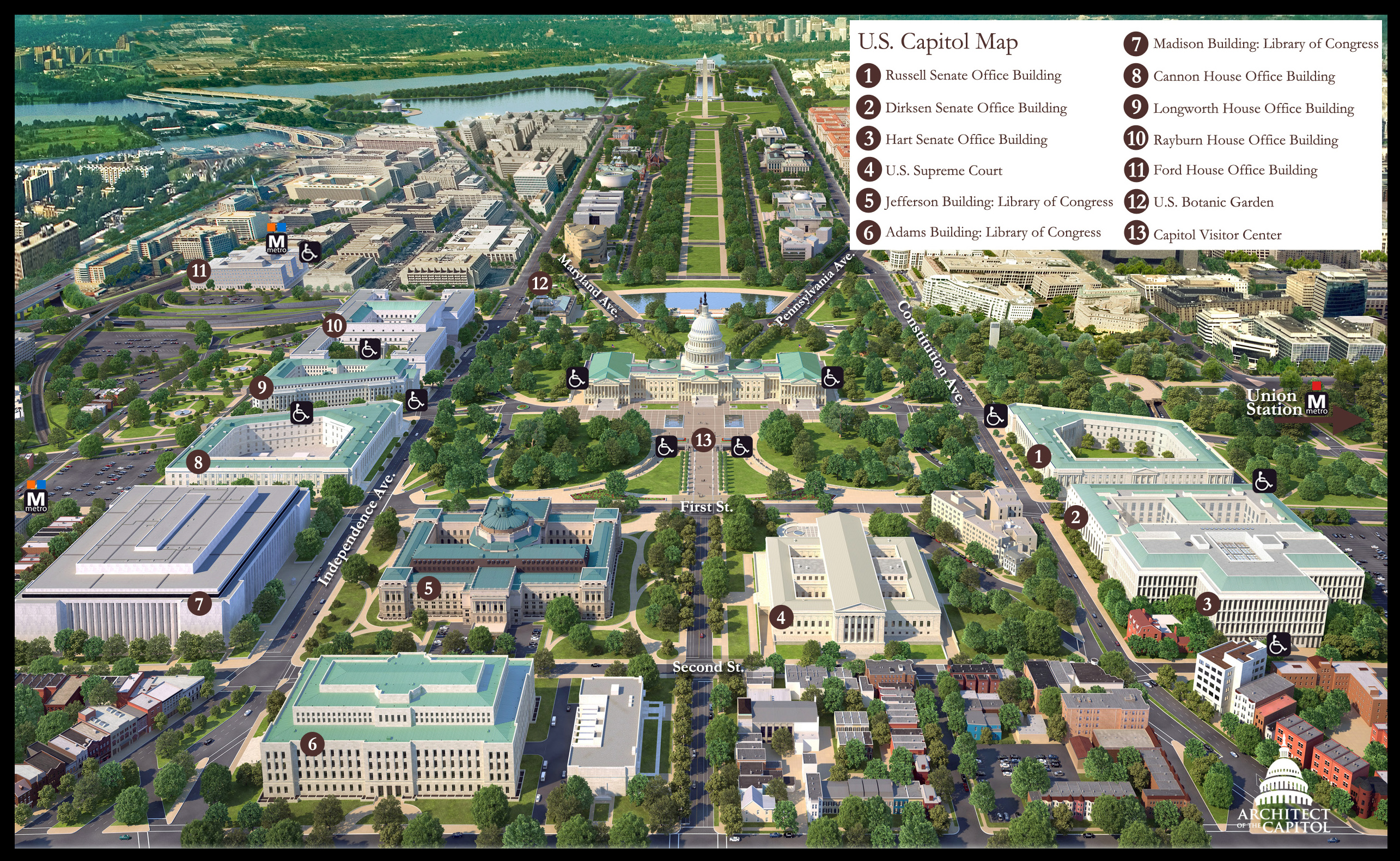 Large Detailed Panoramic Map Of U S Capitol Vidiani Com Maps Of All Countries In One Place