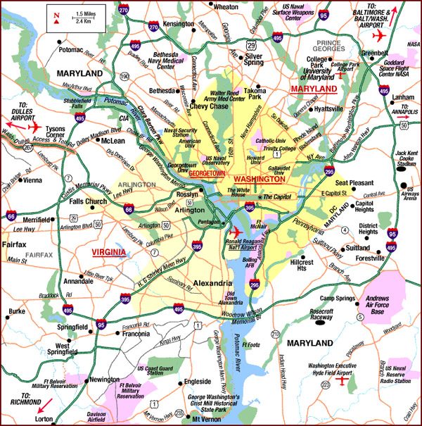 Washington D.C. area highways map. Highways map of Washington D.C. area