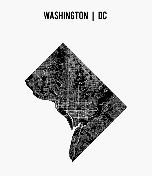 Washington D.C. schematic streets map.