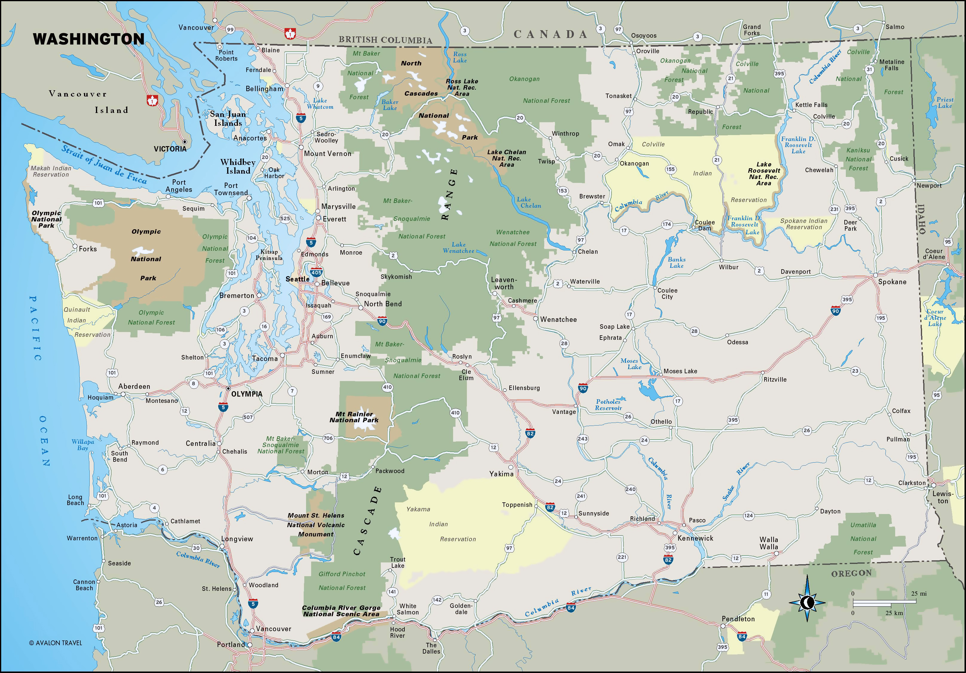 Large detailed map of Washington state with national parks and highways ...