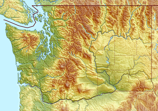 Large detailed relief map of Washington state.