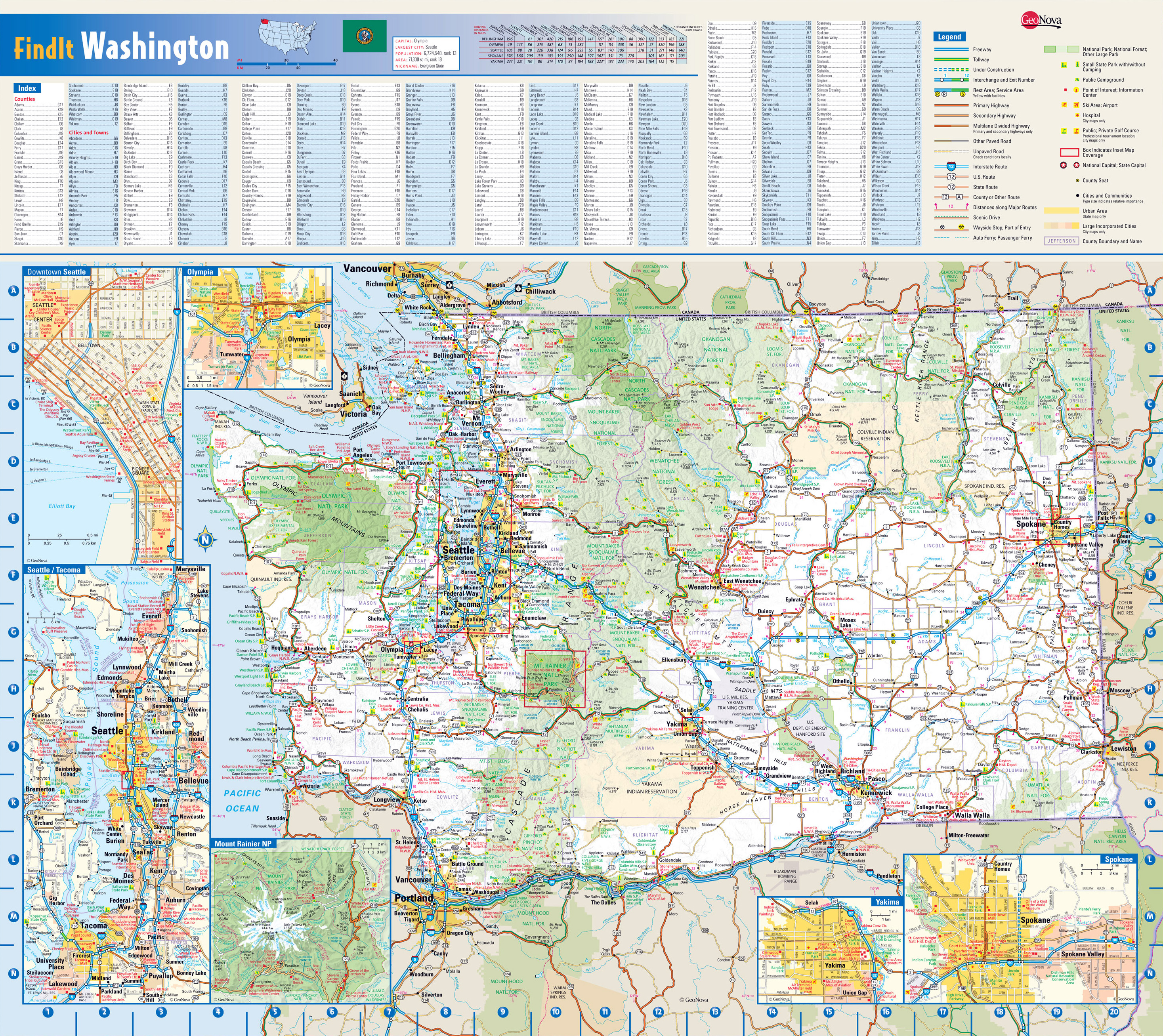 Washington State Map With Cities And Towns Large Roads And Highways Map Of Washington State With National Parks, All  Cities, Towns And Villages | Vidiani.com | Maps Of All Countries In One  Place