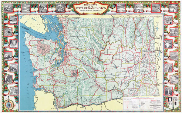 Large scale detailed highway map of the state of Washington with relief.