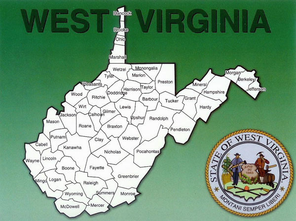 Administrative map of West Virginia state.